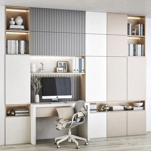 Furniture composition office wood rack wall book 3D Model