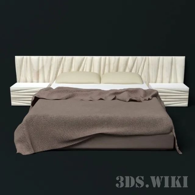 furniture - Contemporary Bed with Bedside Tables 3D Model