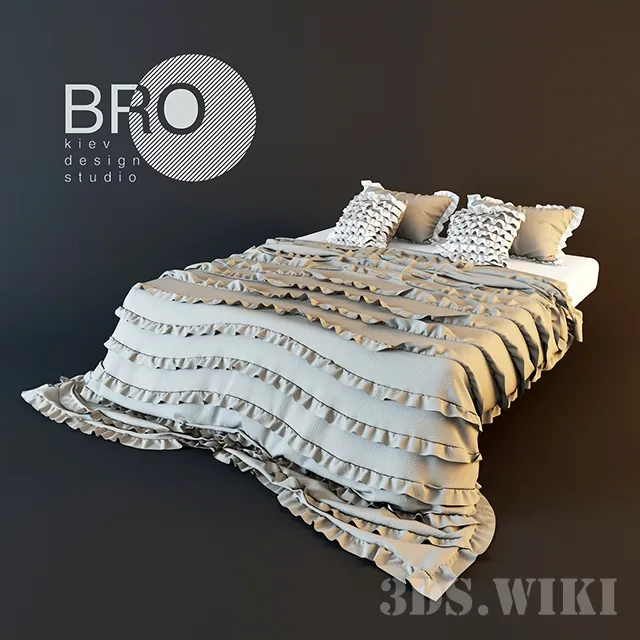 furniture - Contemporary bed with bedspread 3D Model