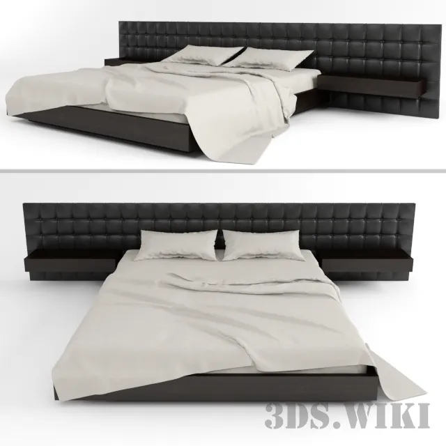 furniture - Contemporary bed with long headboard 3D Model