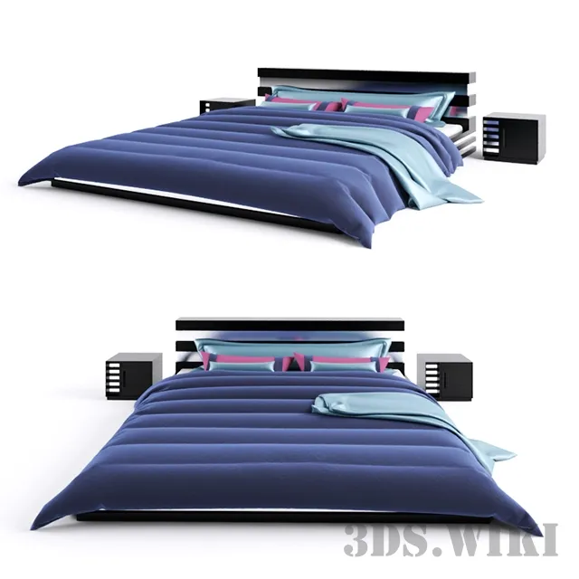 furniture - Contemporary bed with side tables 3D Model