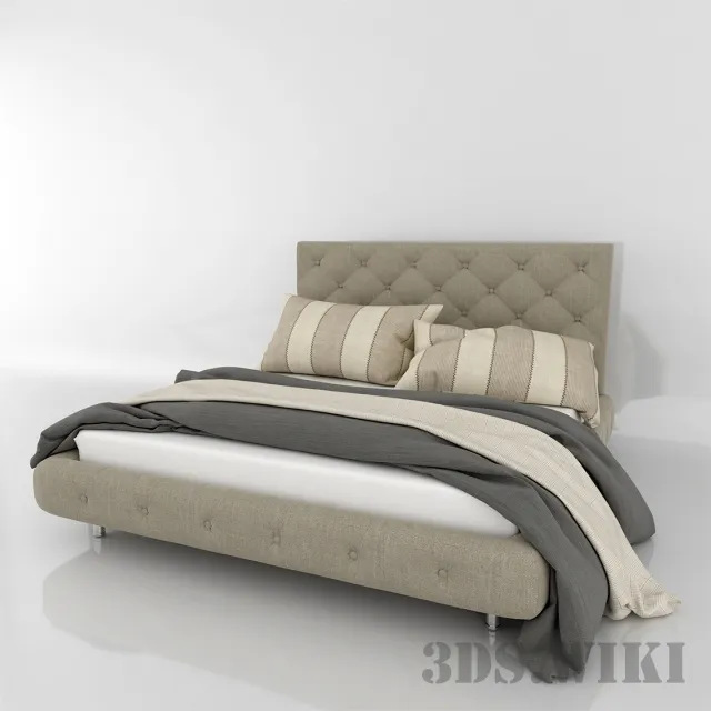 furniture - Contemporary double bed with soft headboard 3D Model