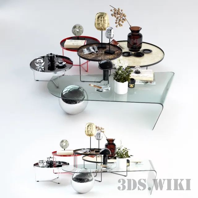 furniture - Contemporary tables with decorative set 3D Model