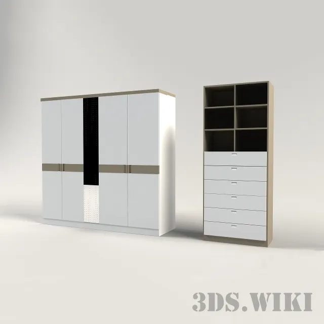 furniture - Contemporary wardrobe and shelves 3D Model