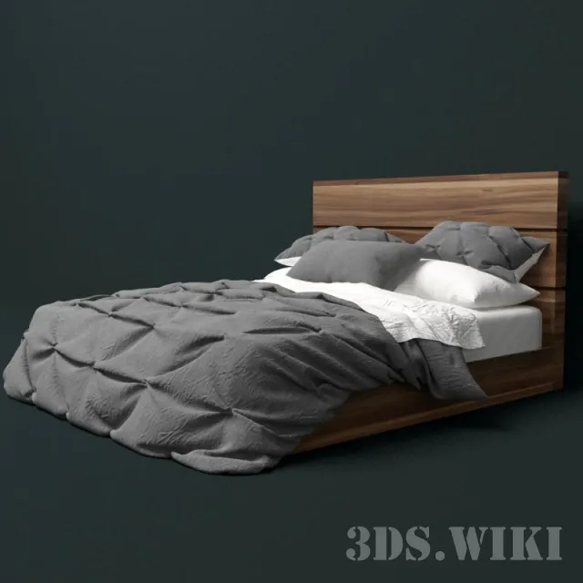 furniture - Contemporary Wood Bed 3D Model