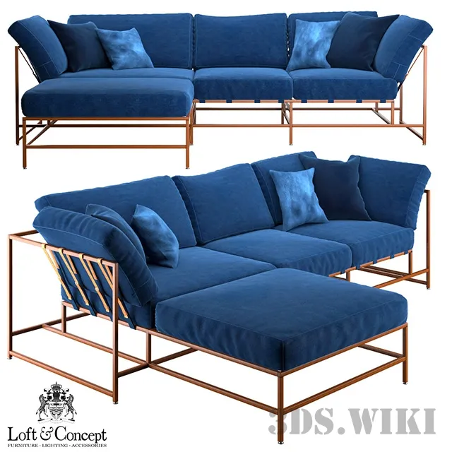 furniture - Corner sofa Indigo Denim and copper Sectional 3D Model