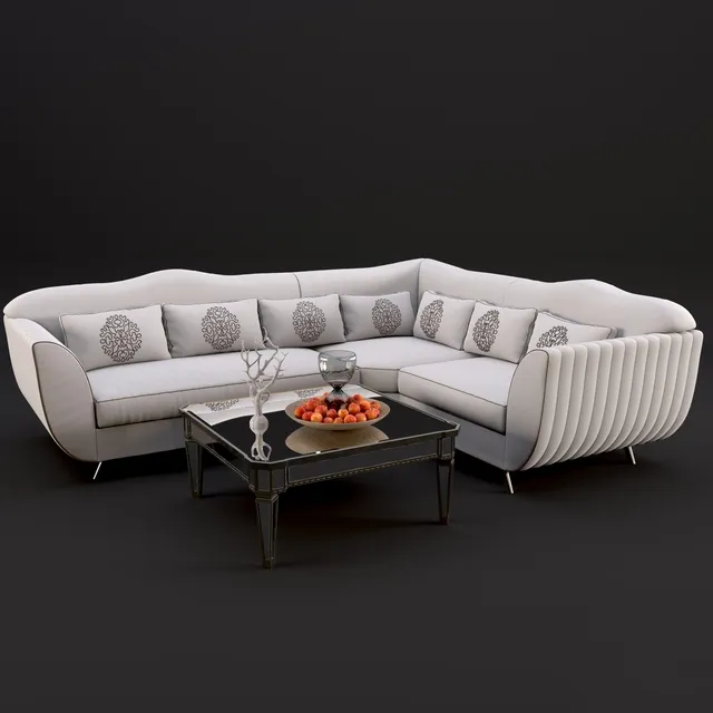 furniture - Corner sofa Keoma salotti neoclassico coffee table Horchow Amelie Mirrored 3D Model