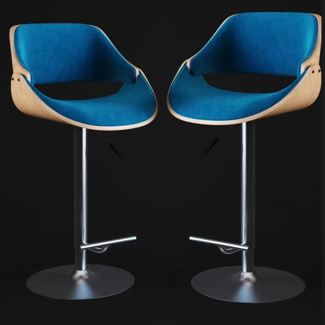 furniture - Corvus Ogden Contemporary Teal Blue Velvet Adjustable Swivel Bar Stool 3D Model