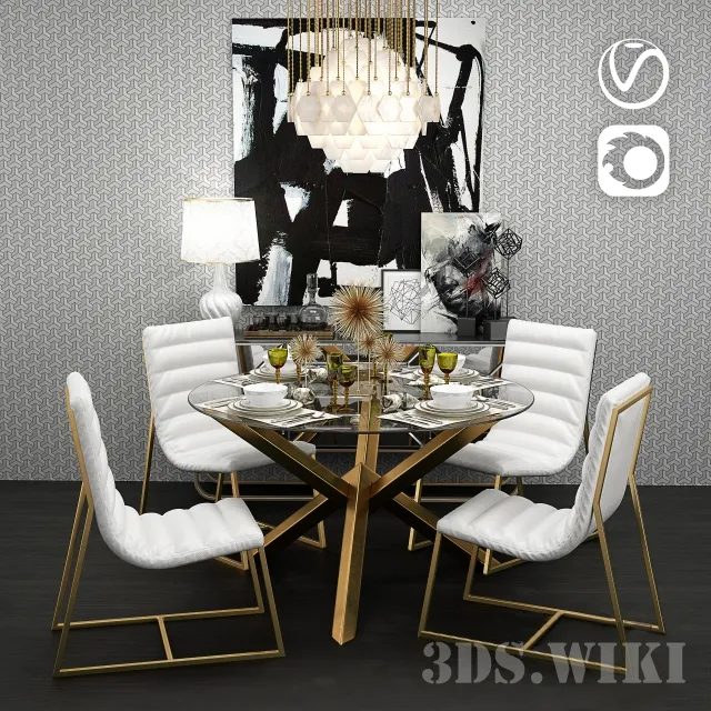furniture - Costa Met Glass Gold Dining Table Served 3D Model