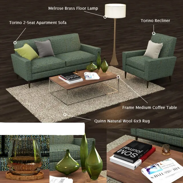 furniture - Crate and Barrel Torino Apartment sofa 3D Model