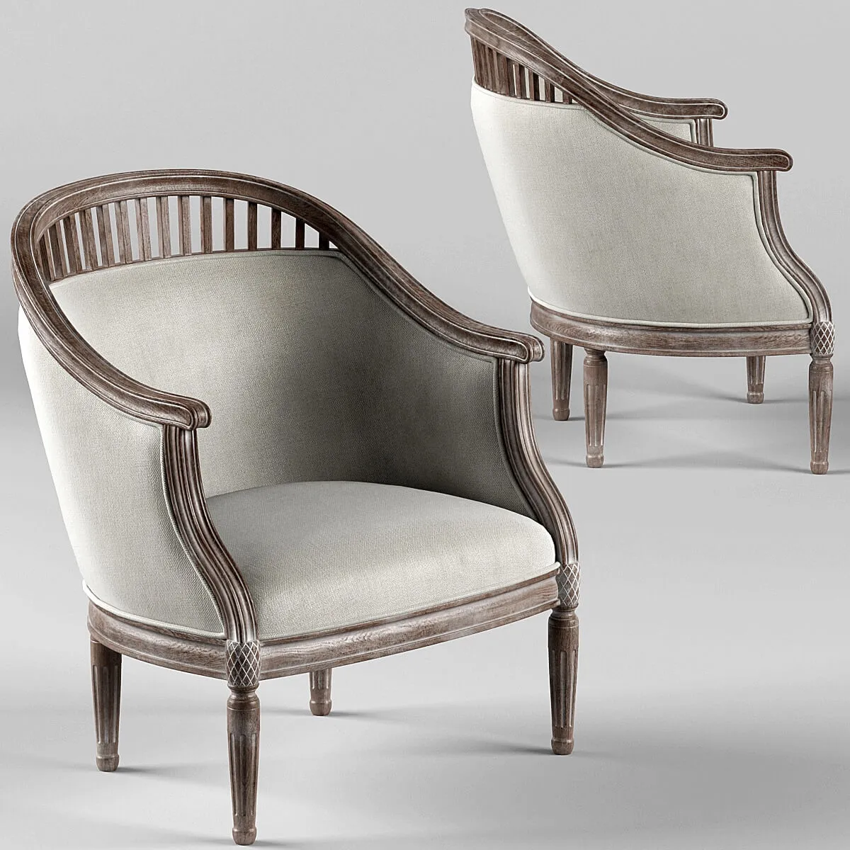 furniture - Curtis Ivory Rounded Ladder armchair 3D Model