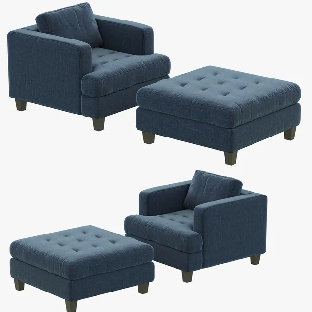 furniture - Dantone Home Fleetwood armchair and pouf 3D Model