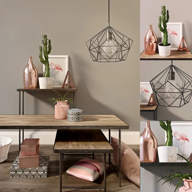 furniture - Decor set with cactus 3D Model