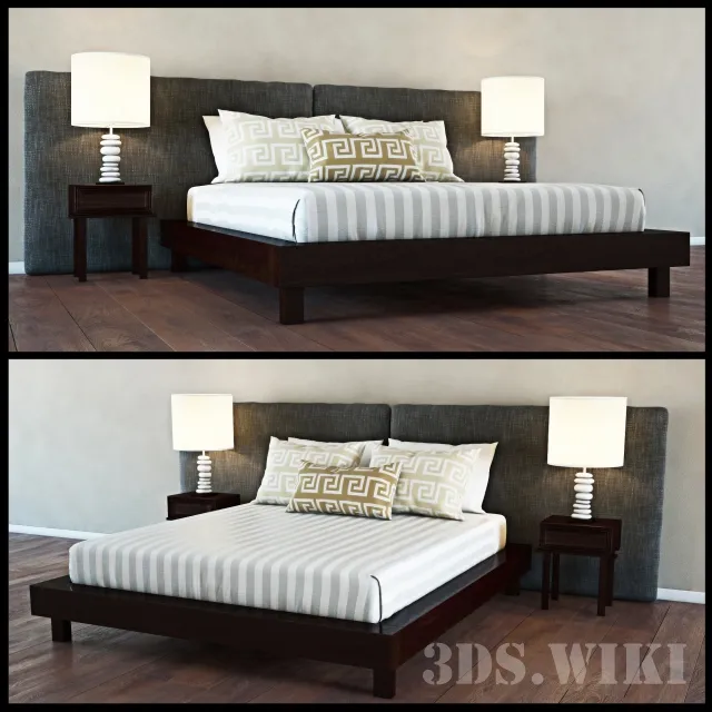 furniture - Designer bed with soft headboard 3D Model