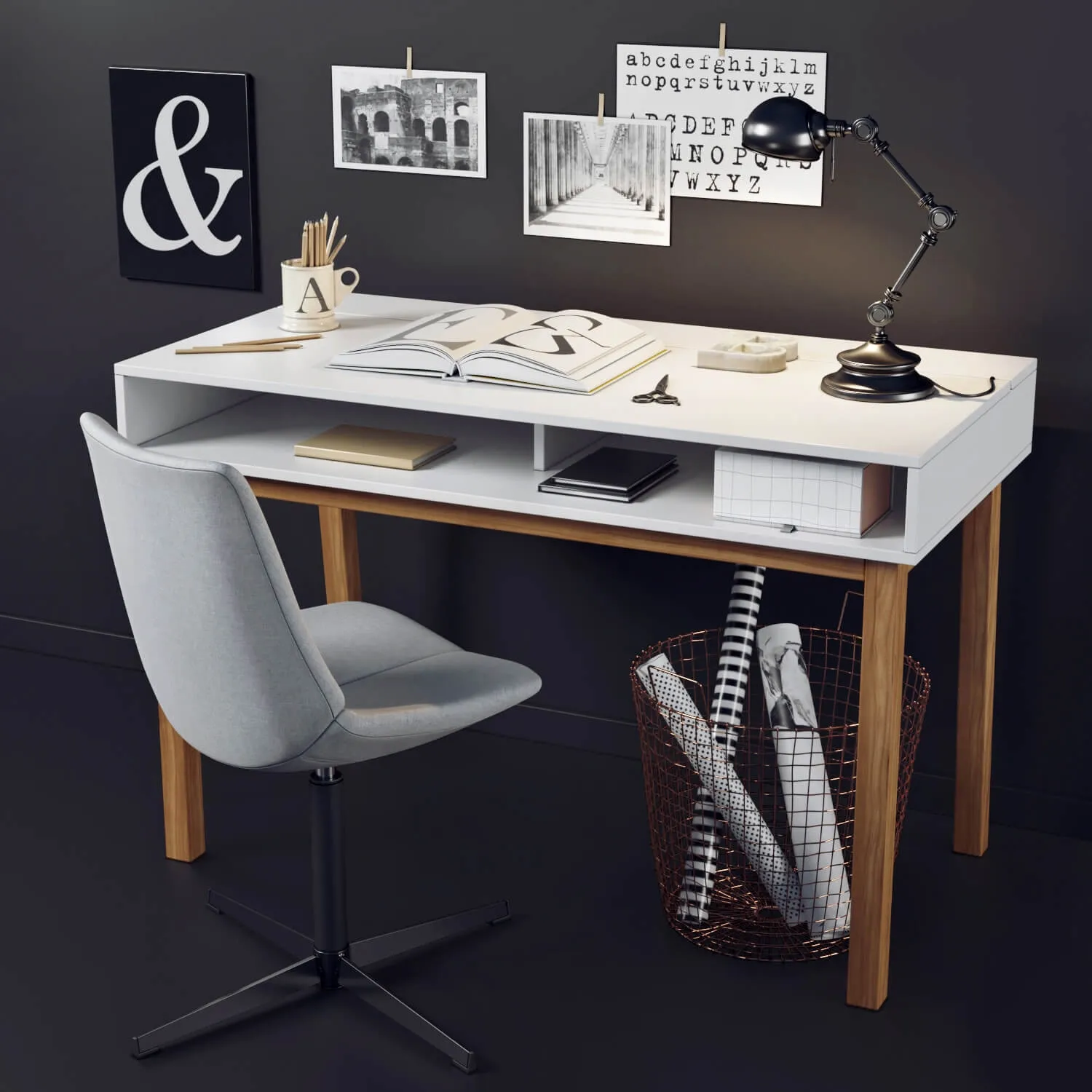 furniture - Desk and chair with La Redoute decor 3D Model