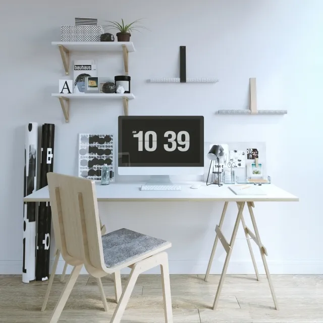 furniture - Desk with decor 1 3D Model