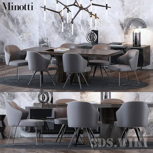 furniture - Dining set Minotti Set 3D Model