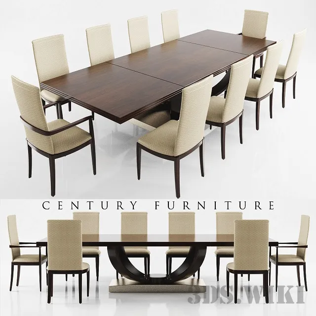 furniture - Dining table (dark wood) with chairs 3D Model