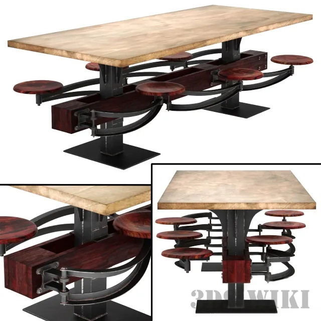 furniture - Dining table Perrin Communal Table Loft 3D Model