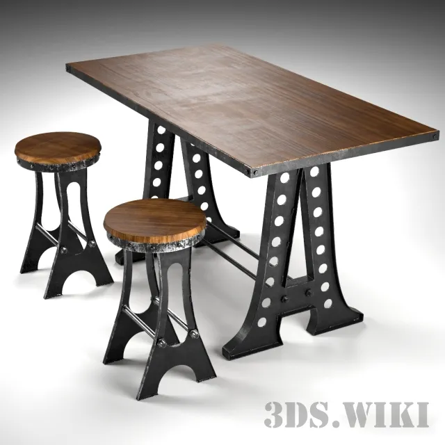 furniture - Dining table with metal frame 3D Model