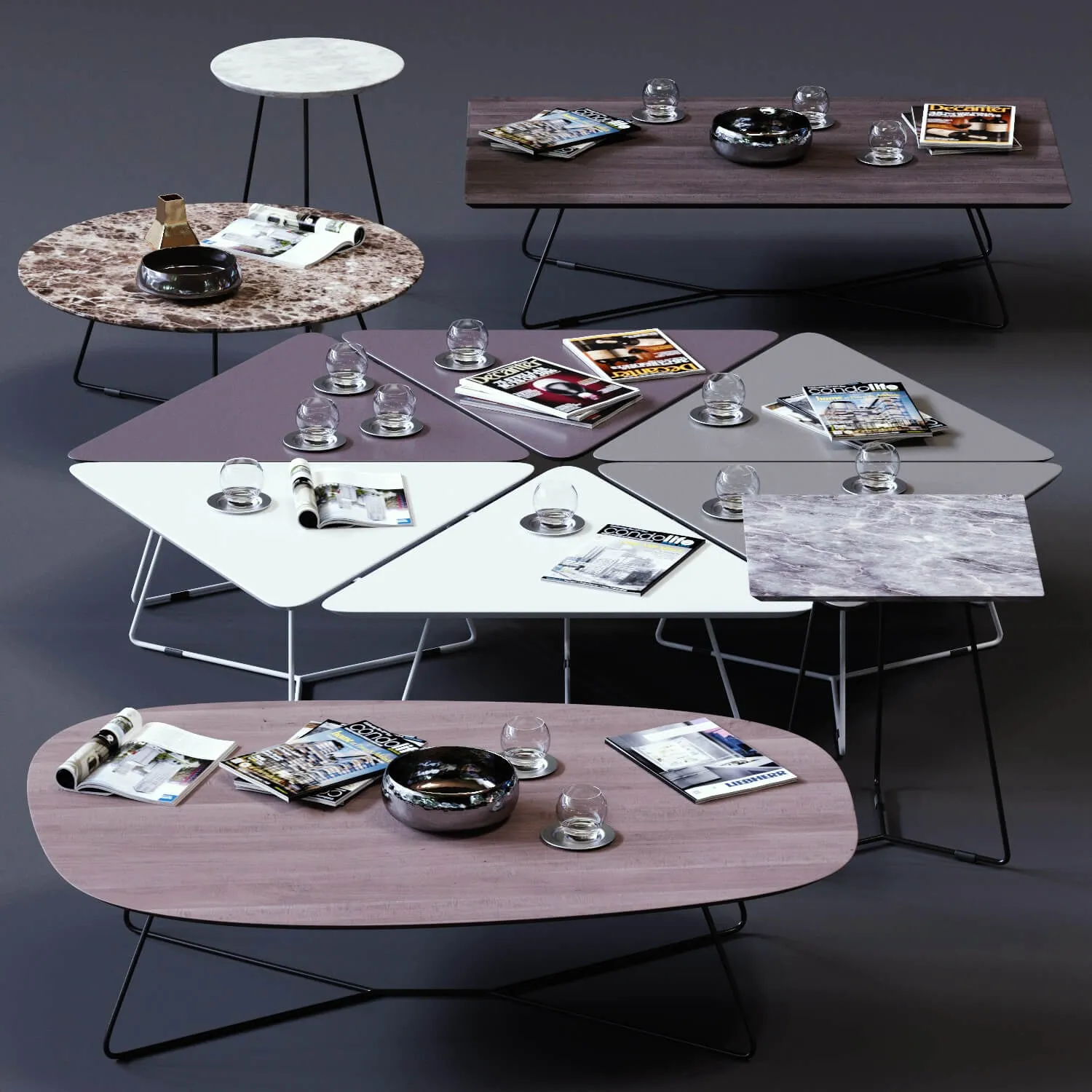 furniture - Ditre Italia coffee tables set 02 3D Model