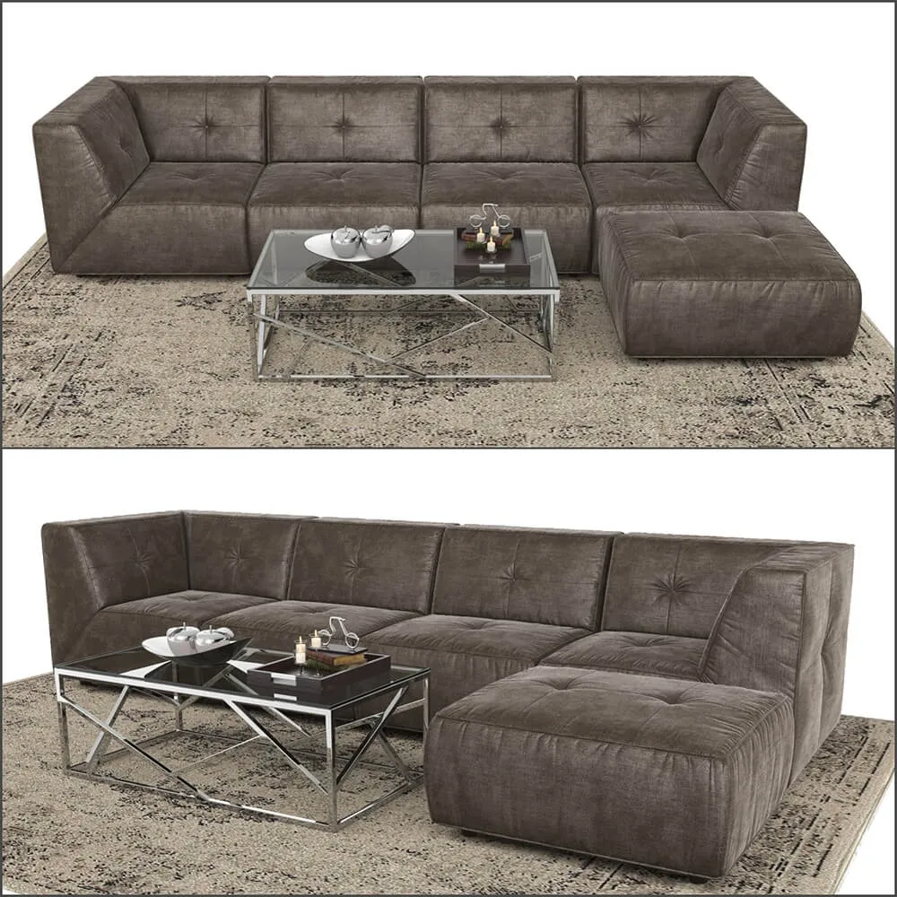 furniture - Divani Casa sectional sofa and Ottoman 3D Model