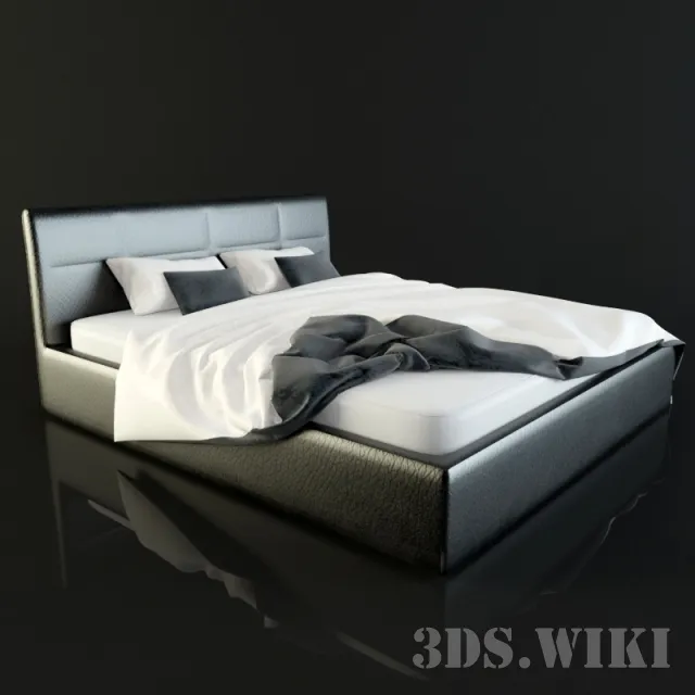 furniture - Double bed with leather upholstery 3D Model