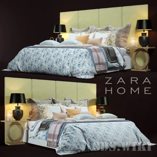 furniture - Double bed with side tables and lamps 3D Model