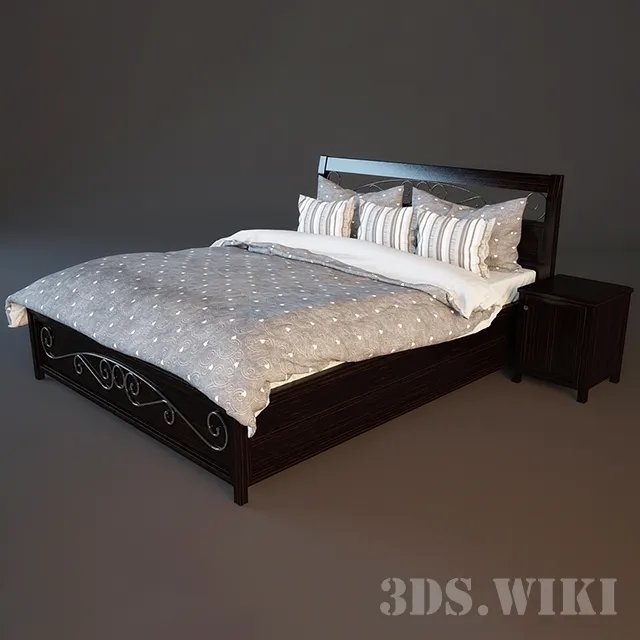 furniture - Double bed with wrought iron elements 3D Model