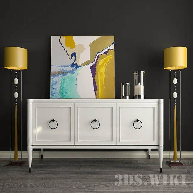 furniture - Dresser and Floor Lamps with Decorative Elements 3D Model