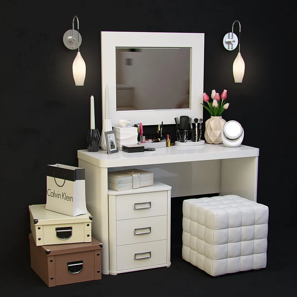 furniture - Dressing table with decorative set 1 3D Model