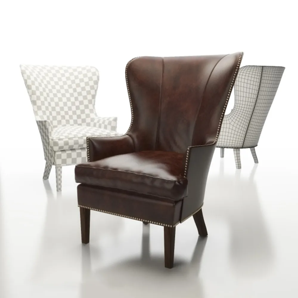 furniture - Dylan Leather Wingback Chair Crate and Barrel 3D Model