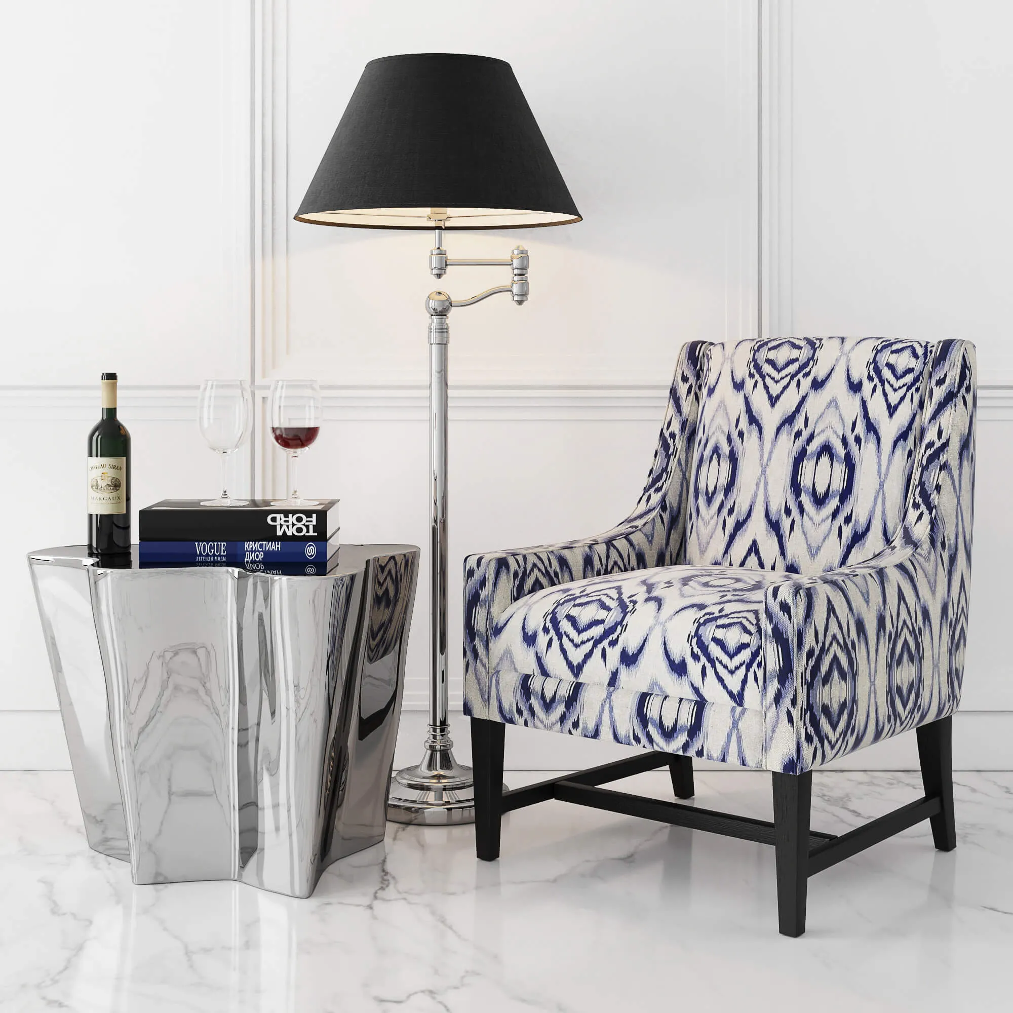 furniture - Eichholtz armchair with floor lamp 07 3D Model