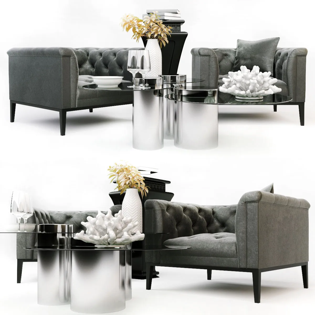 furniture - Eichholtz Cesare armchair & table set 3D Model