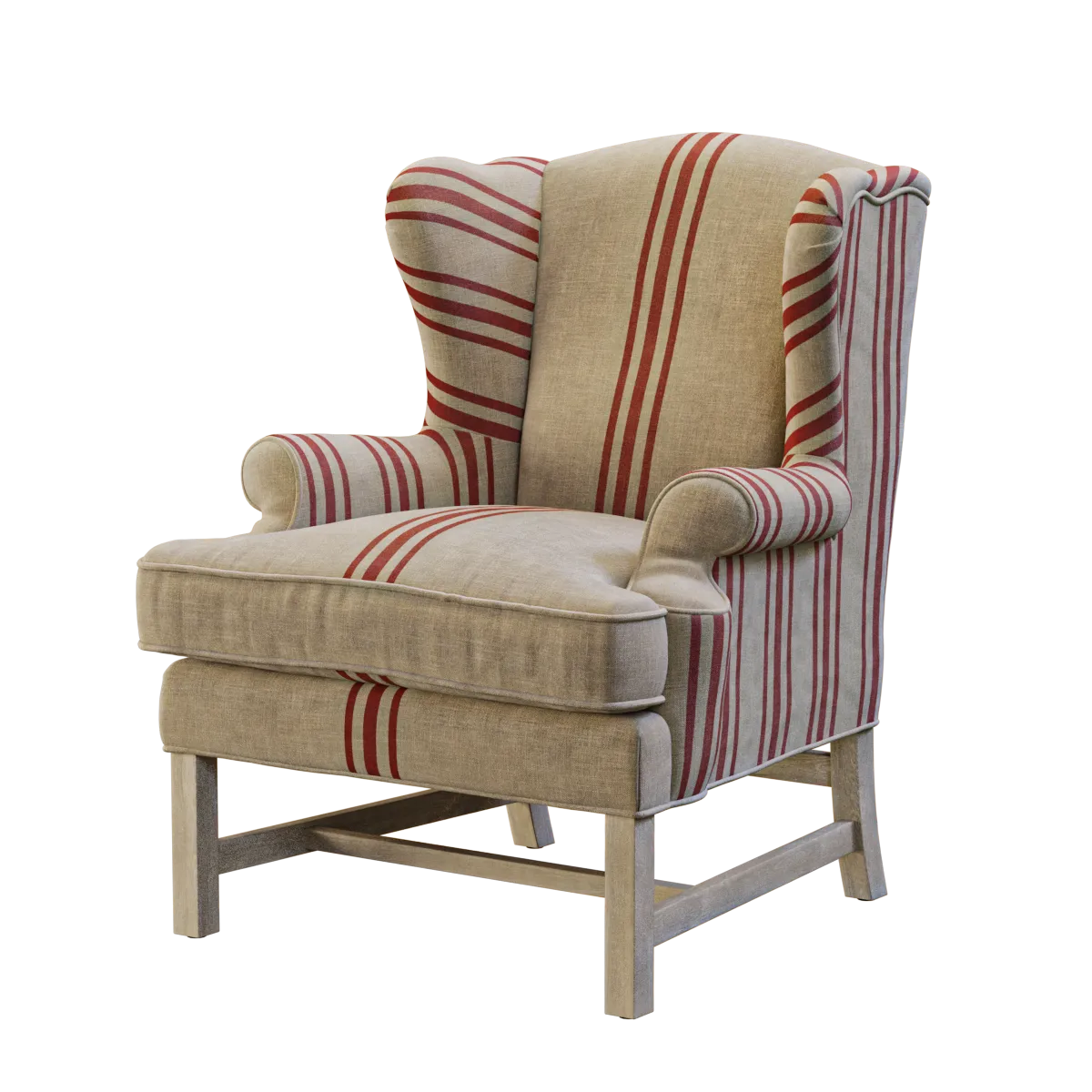 furniture - English Club armchair with red stripe 3D Model