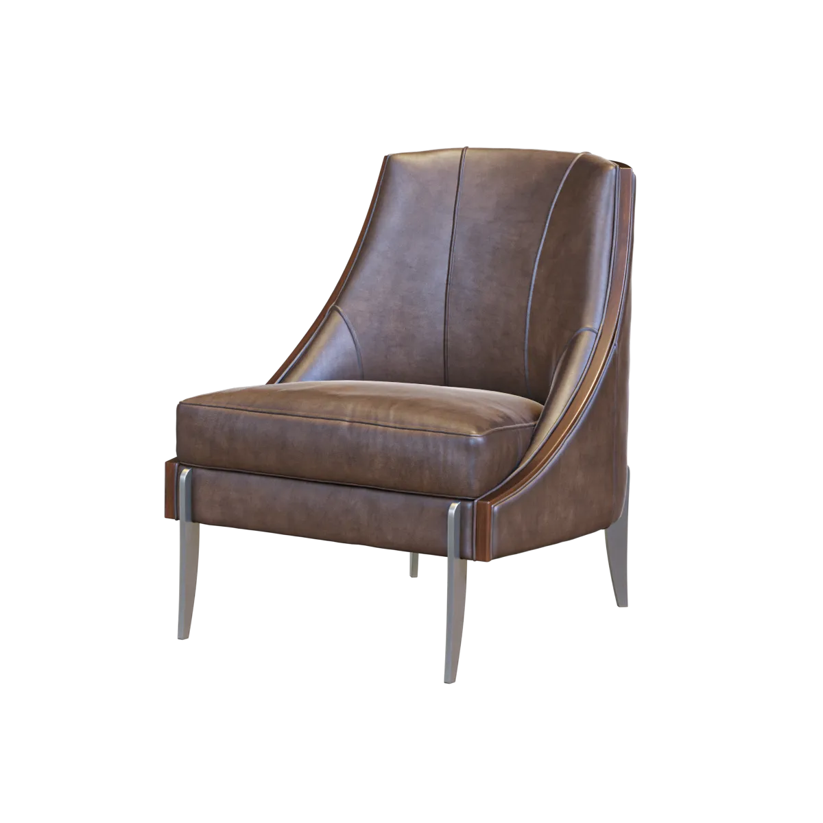 furniture - Espresso brown leather armchair 3D Model