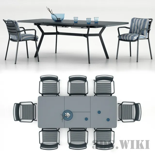 furniture - Ethimo Ocean table with Ocean chair 3D Model