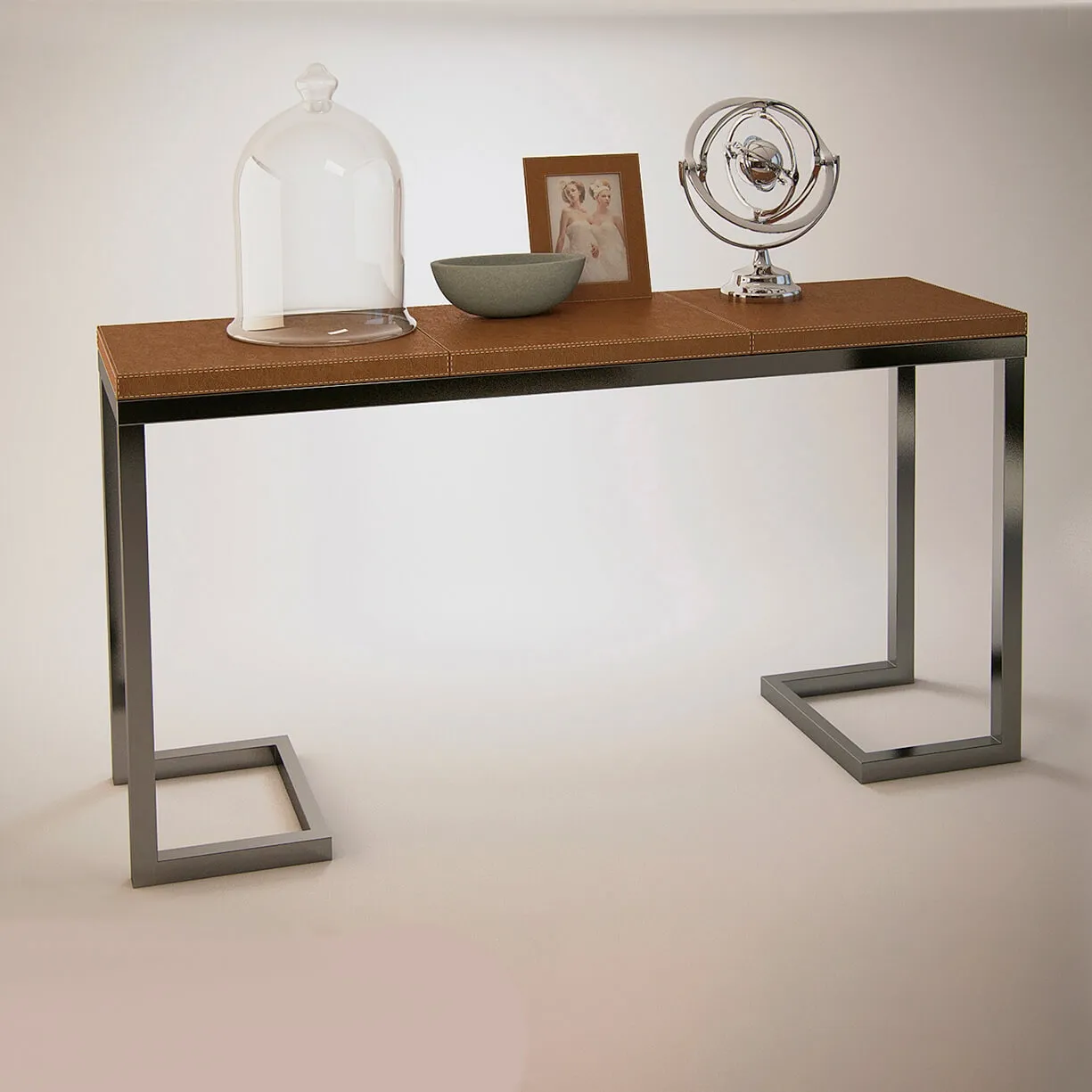 furniture - Flamant - Console dalou leather with decor 3D Model