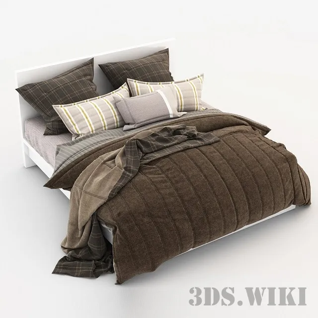 furniture - Fluffy bedding with pillows 3D Model