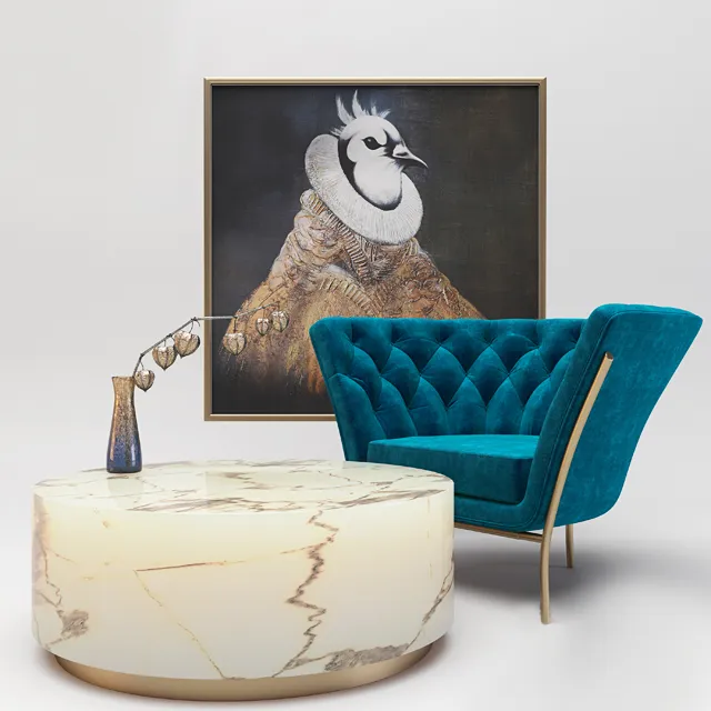 furniture - Flute armchair with table 6 3D Model