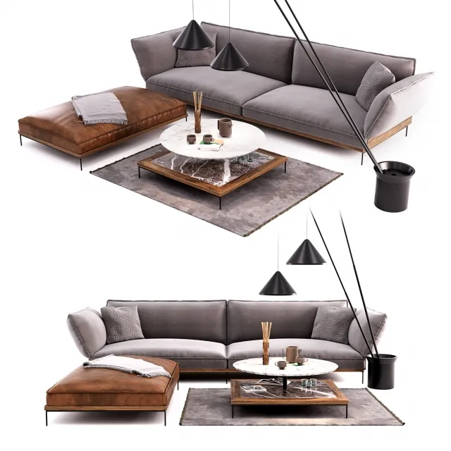 furniture - Fogia Jord Sofa Set Vibia  North Floor Lamp 3D Model