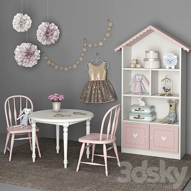 Furniture for children's room girls with decor 12 3DModel