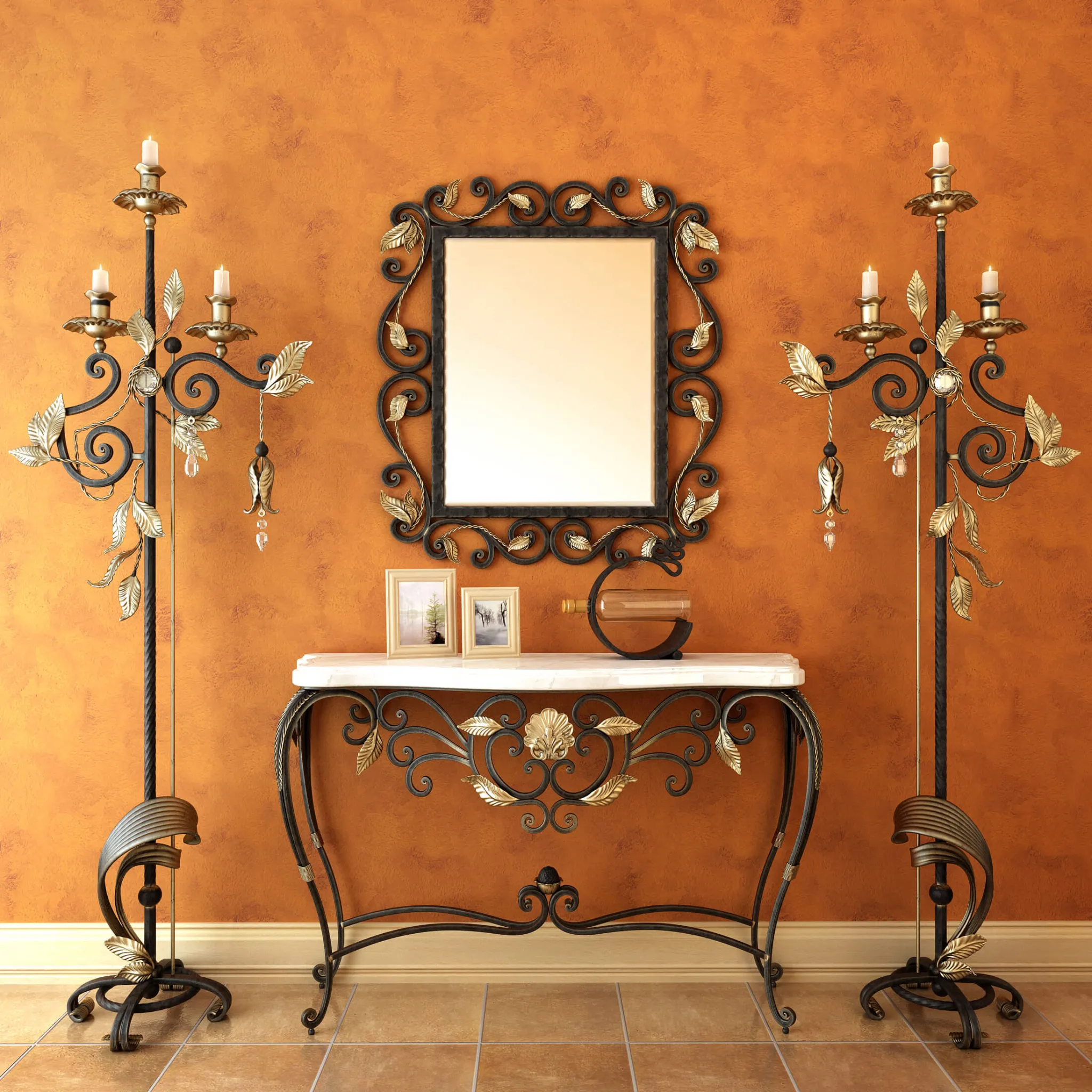 furniture - Forged console with floor lamp 8 3D Model