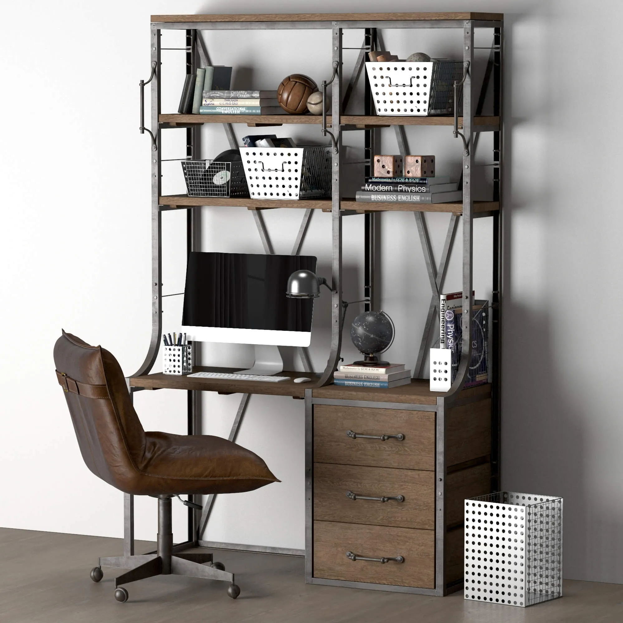 furniture - French Library  single  desk  with  drawers 3D Model