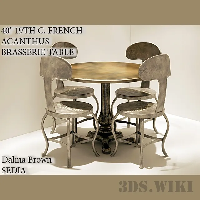 furniture - Frenchi Acanthus Brasserie table with Dialma Brown Sedie chairs 3D Model