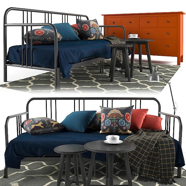 furniture - Fyresdal Ikea daybed and Hermnes IKEA 8-drawer dresser 3D Model