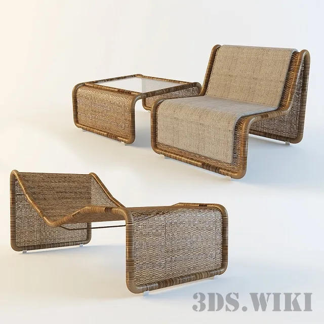 furniture - Garden armchair P.3 Bonacina Pierantonio with table 3D Model