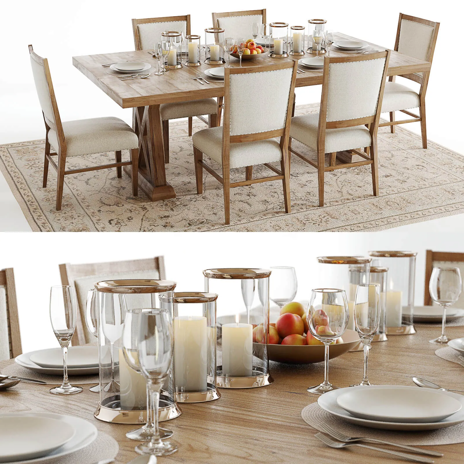 furniture - Geo Trestle dining table set 04 3D Model