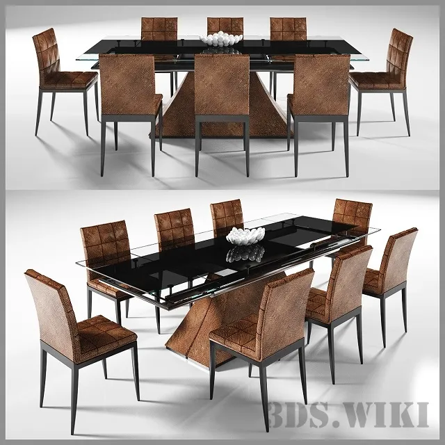 furniture - Glass dining table with chairs 3D Model