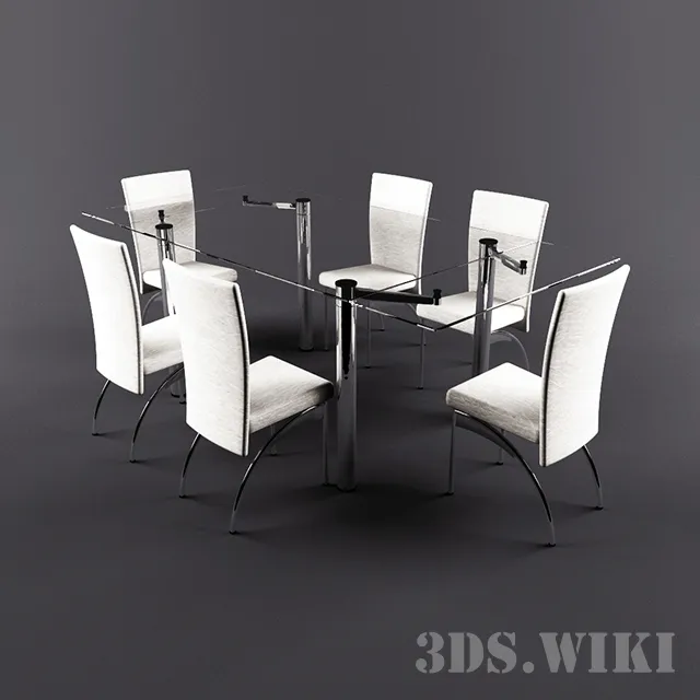 furniture - Glass table with chairs 3D Model